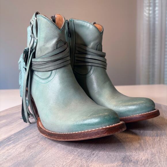 Lucchese Bootmaker Women’s Green Leather Ankle Boots Feather Tassel Size 6.5 B - Picture 5 of 10